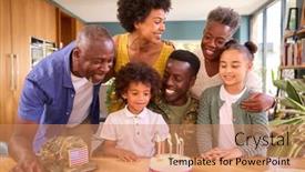  Presentation with military family - PPT theme featuring multi-generation-family-with-military background and a coral colored foreground