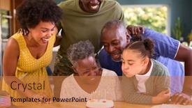  Presentation with military family - PPT theme enhanced with multi-generation-family-with-military background and a coral colored foreground