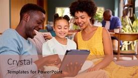  Presentation with using digital tablet - Presentation design enhanced with multi-generation-family-with-parents background and a coral colored foreground