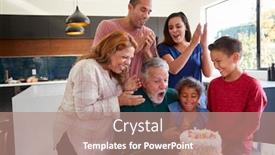  Presentation with generation - Presentation theme having multi-generation-hispanic-family-celebrating background and a coral colored foreground