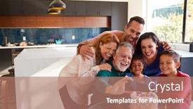  Presentation with selfie - Audience pleasing PPT theme consisting of multi-generation-hispanic-family-taking backdrop and a coral colored foreground
