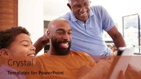  Presentation with using digital tablet - Cool new presentation theme with multi-generation-male-african-american backdrop and a red colored foreground