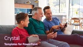  Presentation with using digital tablet - Presentation enhanced with multi-generation-male-hispanic-family background and a tawny brown colored foreground