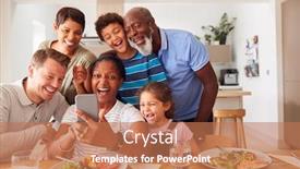  Presentation with generation - Cool new PPT layouts with multi-generation-mixed-race-family backdrop and a coral colored foreground
