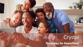  Presentation with multi - Slide deck enhanced with multi-generation-mixed-race-family background and a red colored foreground