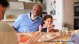  Presentation with generation - Colorful PPT layouts enhanced with multi-generation-mixed-race-family backdrop and a coral colored foreground