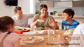  Presentation with generation - Cool new slides with multi-generation-mixed-race-family backdrop and a coral colored foreground