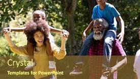  Presentation with family holding hands - Cool new slide set with multi-generation-mixed-race-family backdrop and a tawny brown colored foreground