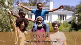  Presentation with family holding hands - Audience pleasing presentation theme consisting of multi-generation-mixed-race-family backdrop and a coral colored foreground