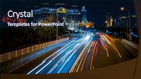  Presentation with hongkong - Slide deck consisting of multi lane - light trails in the downtown background and a navy blue colored foreground