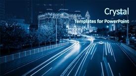  Presentation with hongkong - PPT theme featuring multi lane - light trails in the downtown background and a navy blue colored foreground