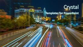  Presentation with hongkong - PPT theme enhanced with multi lane road - light trails in the downtown background and a navy blue colored foreground