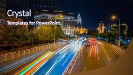 Presentation with hongkong - PPT theme having multi lane road - light trails in the downtown background and a  colored foreground