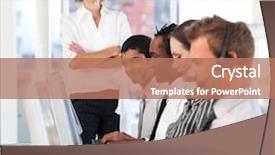  Presentation with team work - Colorful PPT layouts enhanced with multi national - young business team at work backdrop and a coral colored foreground