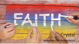  Presentation with hands holding - Colorful PPT theme enhanced with multi panels - cropped hands of people holding backdrop and a yellow colored foreground