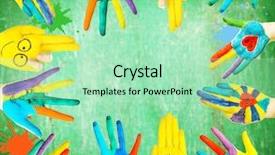  Presentation with multi - Beautiful slides featuring multi panels - painted hands on wooden background backdrop and a mint green colored foreground