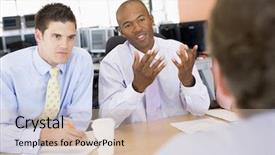  Presentation with stock trading - Presentation design consisting of multi panels - stock traders conducting interview background and a soft green colored foreground