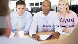  Presentation with interview - Beautiful PPT theme featuring multi panels - stock traders conducting interview backdrop and a sky blue colored foreground