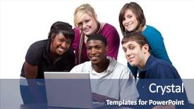  Presentation with multi racial - Beautiful presentation design featuring group of multi-racial college backdrop and a ocean colored foreground