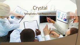  Presentation with team meeting - Presentation design consisting of multi racial group - above angle of business team background and a cream colored foreground