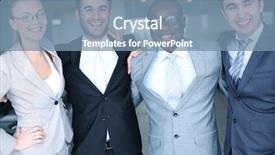  Presentation with multi racial - Slide deck enhanced with multi racial group - cheerful business partners in suits background and a  colored foreground