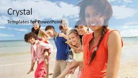  Presentation with teenagers - Audience pleasing slides consisting of multi racial group - teenagers walking on beach backdrop and a light blue colored foreground