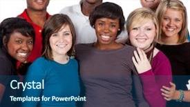  Presentation with racial - Colorful PPT theme enhanced with multi-racial group of college backdrop and a ocean colored foreground