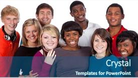  Presentation with racial - Presentation design having multi-racial group of college background and a ocean colored foreground