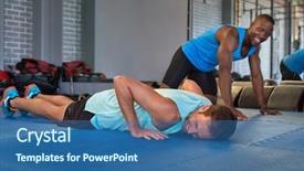  Presentation with multi racial - Presentation enhanced with multi racial gym buddies partners background and a ocean colored foreground