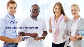  Presentation with multi racial - PPT layouts having multi-racial team of four background and a sky blue colored foreground