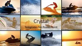  Presentation with water sports - Colorful slide deck enhanced with multi sports - collage of images strong men backdrop and a yellow colored foreground