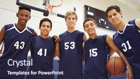  Presentation with sports school - Presentation theme featuring multi sports - members of male high school background and a wine colored foreground