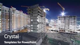  Presentation with dark night - Colorful slide set enhanced with multi-storey buildings under construction backdrop and a dark gray colored foreground