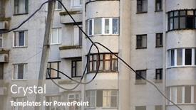  Presentation with electric wires - Colorful presentation theme enhanced with multi-storey-residential-building backdrop and a gray colored foreground