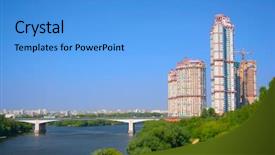  Presentation with residential - Colorful theme enhanced with multi storied building - modern multistory residential construction backdrop and a teal colored foreground