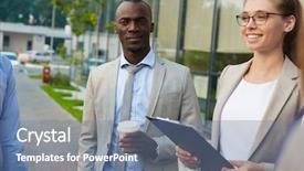  Presentation with hands holding - Slide set with multi storied building - waist-up portrait of attractive young background and a seafoam green colored foreground