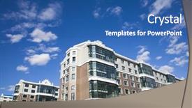  Presentation with story - Presentation design having multi-story residential building background and a ocean colored foreground