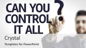  Presentation with control - Cool new presentation theme with multi tasking - business man pointing to transparent backdrop and a white colored foreground