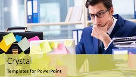  Presentation with notes about internal audit - Presentation featuring multi tasking - businessman with reminder notes background and a yellow colored foreground