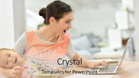  Presentation with busy work - Cool new slide deck with multi tasking - busy mother trying to work backdrop and a lemonade colored foreground