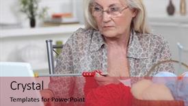  Presentation with knitting - Audience pleasing presentation theme consisting of multi tasking - elderly woman knitting backdrop and a red colored foreground
