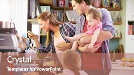  Presentation with cooking - Presentation featuring multi tasking - family cooking meal in kitchen background and a coral colored foreground