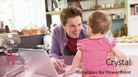  Presentation with daughter - PPT layouts featuring multi tasking - father with young daughter using background and a coral colored foreground