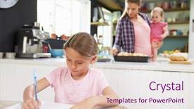  Presentation with primitive drawing - Amazing PPT theme having multi tasking - girl drawing picture as mother backdrop and a sky blue colored foreground