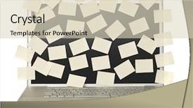  Presentation with corkboard post it - Slides consisting of multi tasking - grey laptop overflowed with empty background and a soft green colored foreground