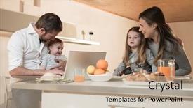  Presentation with happy baby - Amazing PPT layouts having multi tasking - happy family having breakfast father backdrop and a mint green colored foreground