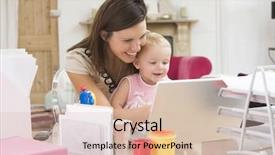  Presentation with home office - Beautiful theme featuring multi tasking - mother and baby in home backdrop and a soft green colored foreground