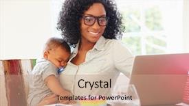  Presentation with working mother - Slide deck featuring multi tasking - mother with baby working background and a coral colored foreground