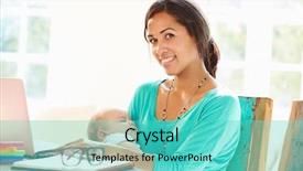  Presentation with working mother - PPT layouts featuring multi tasking - mother with baby working background and a seafoam green colored foreground