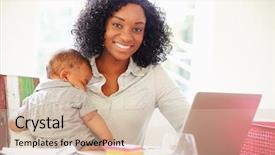  Presentation with working mother - Cool new PPT layouts with multi tasking - mother with baby working backdrop and a soft green colored foreground